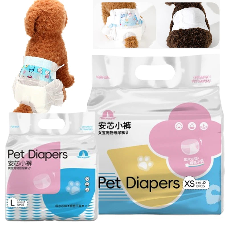 12PCS Waterproof Pet Diaper Leak-proof Design Menstrual Shorts Disposable Puppy Diaper Pants Adjustable Pet Male Dog Diapers
