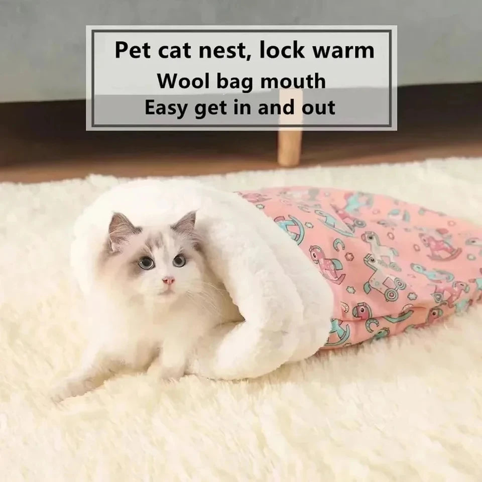 Cat Sleeping Winter Bag Soft Cuddly Fluffy Feel Thickened Pet Pocket Type Quilt Bed Kitten Puppy Soft Comfortable Warm Nest Pet