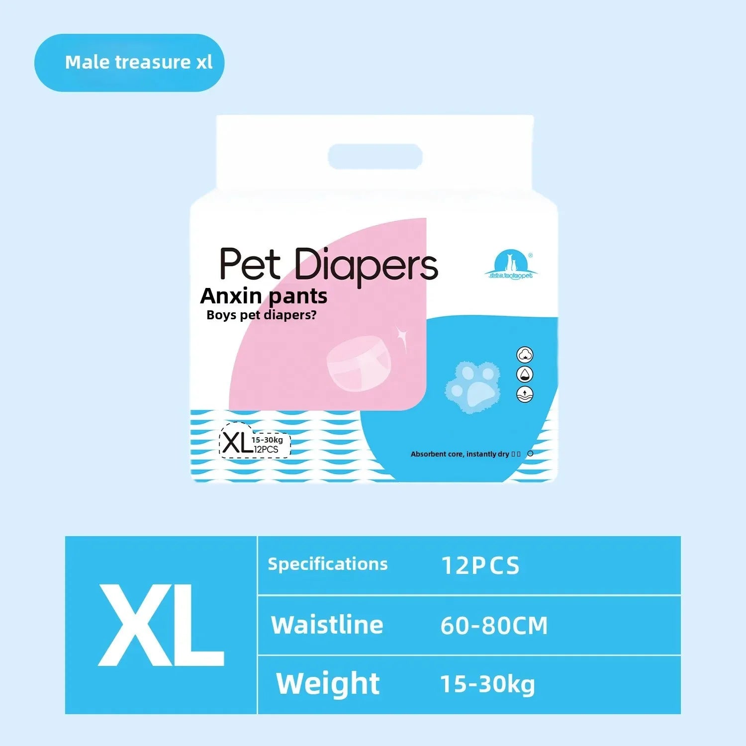 12PCS Waterproof Pet Diaper Leak-proof Design Menstrual Shorts Disposable Puppy Diaper Pants Adjustable Pet Male Dog Diapers